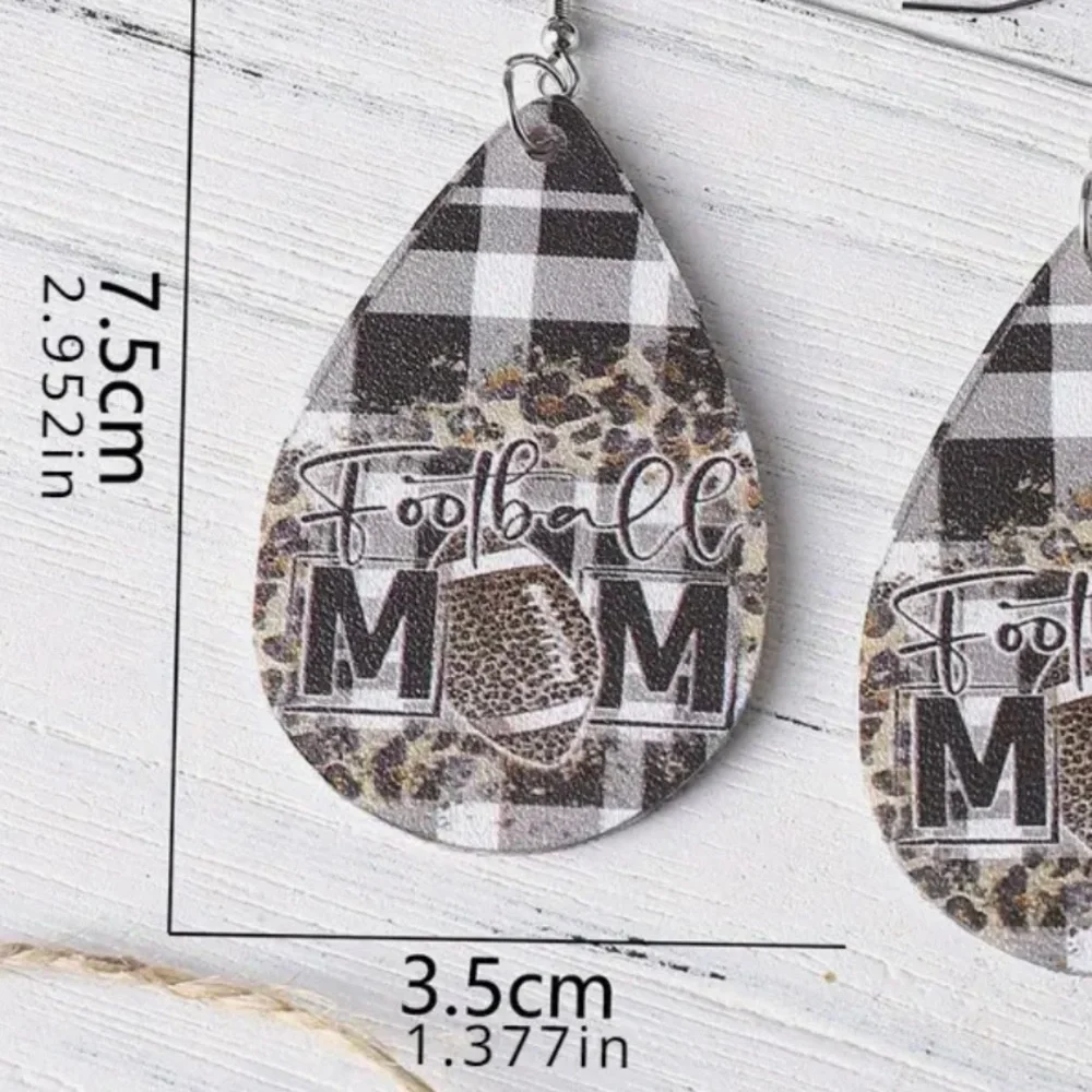 New Football mom faux leather leopard dangle earrings